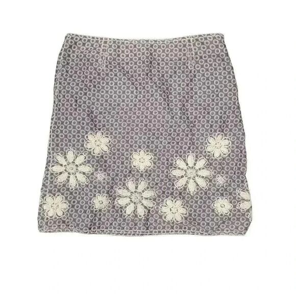 Studio M Women's Gray & Ivory Cotton Print w Daisy Embroidery Above the Knee Str - Picture 1 of 9